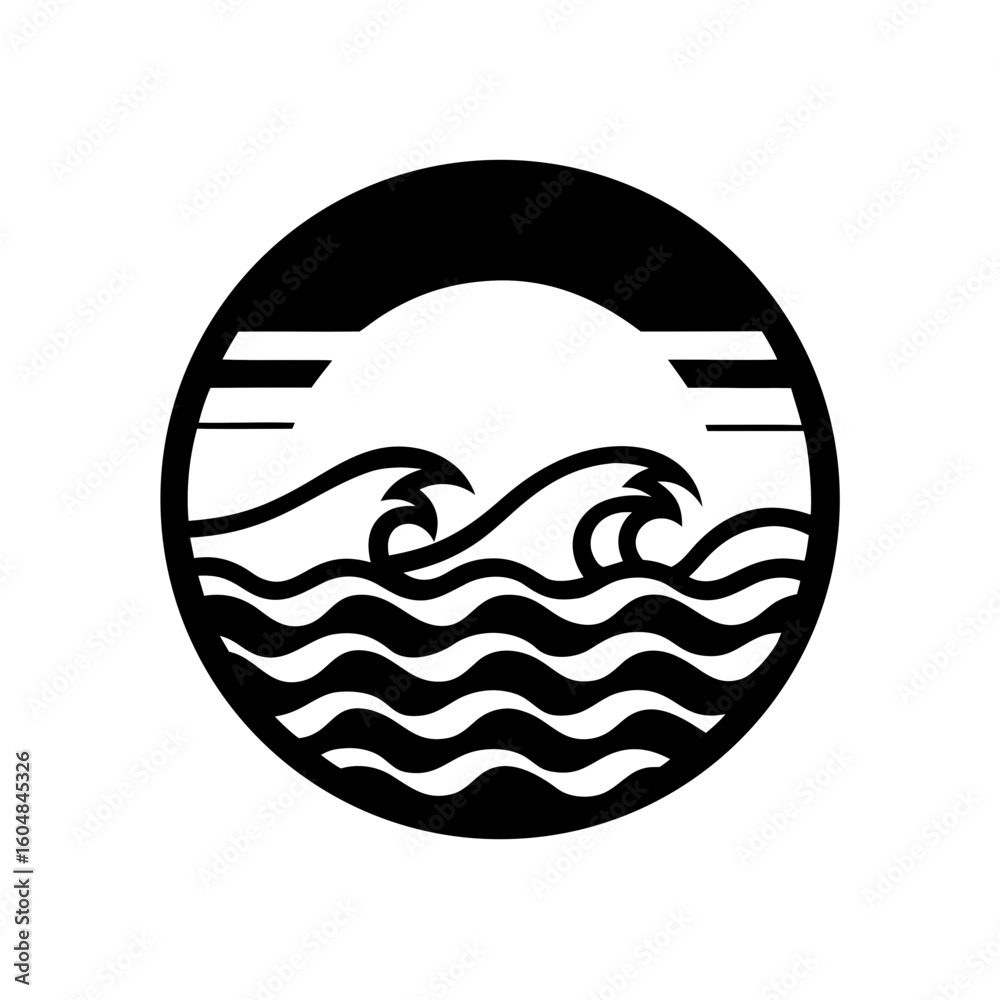Sunset ocean waves clean black silhouette Sunset ocean waves clean black silhouette