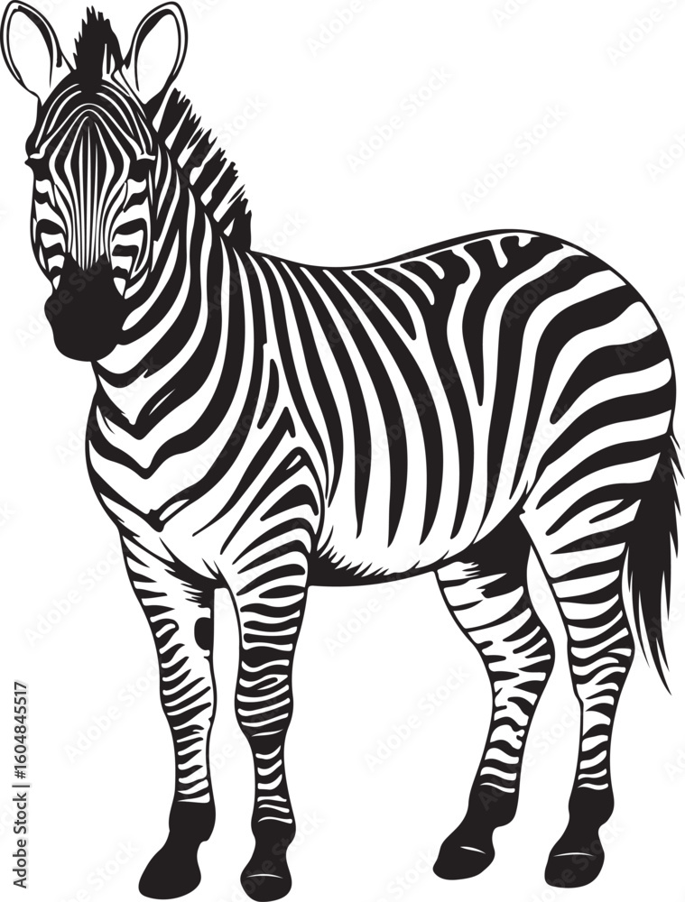 Obraz premium Striking Zebra Illustration Black and White Stripes Wildlife Animal Vector Design Art