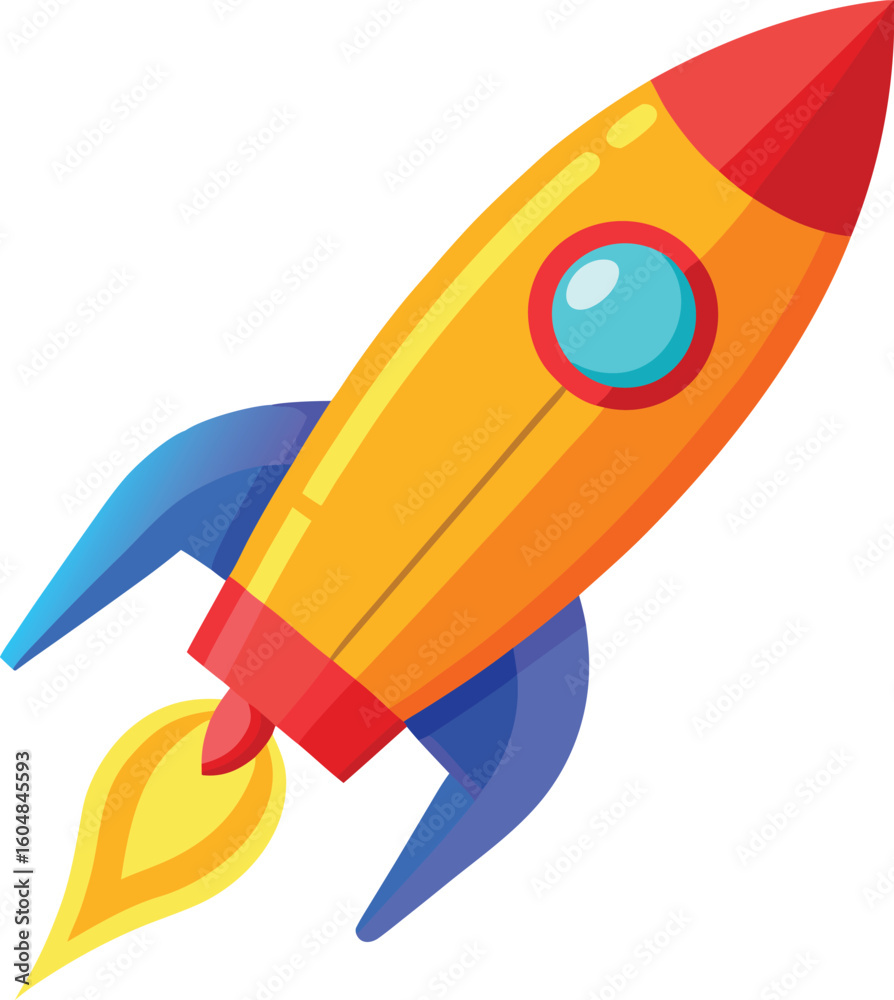Cartoon rocket ship launching with fiery exhaust Cartoon rocket ship launching with fiery exhaust