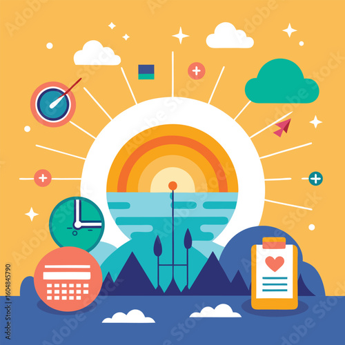 Colorful illustration representing a comprehensive product launch plan with abstract shapes and design elements for effective project management.