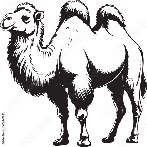 Dromedary Camel Vector Illustration Isolated on Transparent Background, Desert Animal