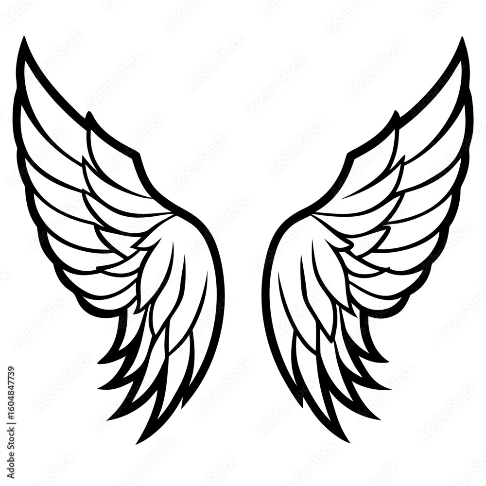 Obraz premium Line Art Angel Wings Icon for Spirituality, Religion, and Fantasy Concepts