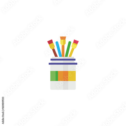 jar of paintbrushes with colorful bristles isolate