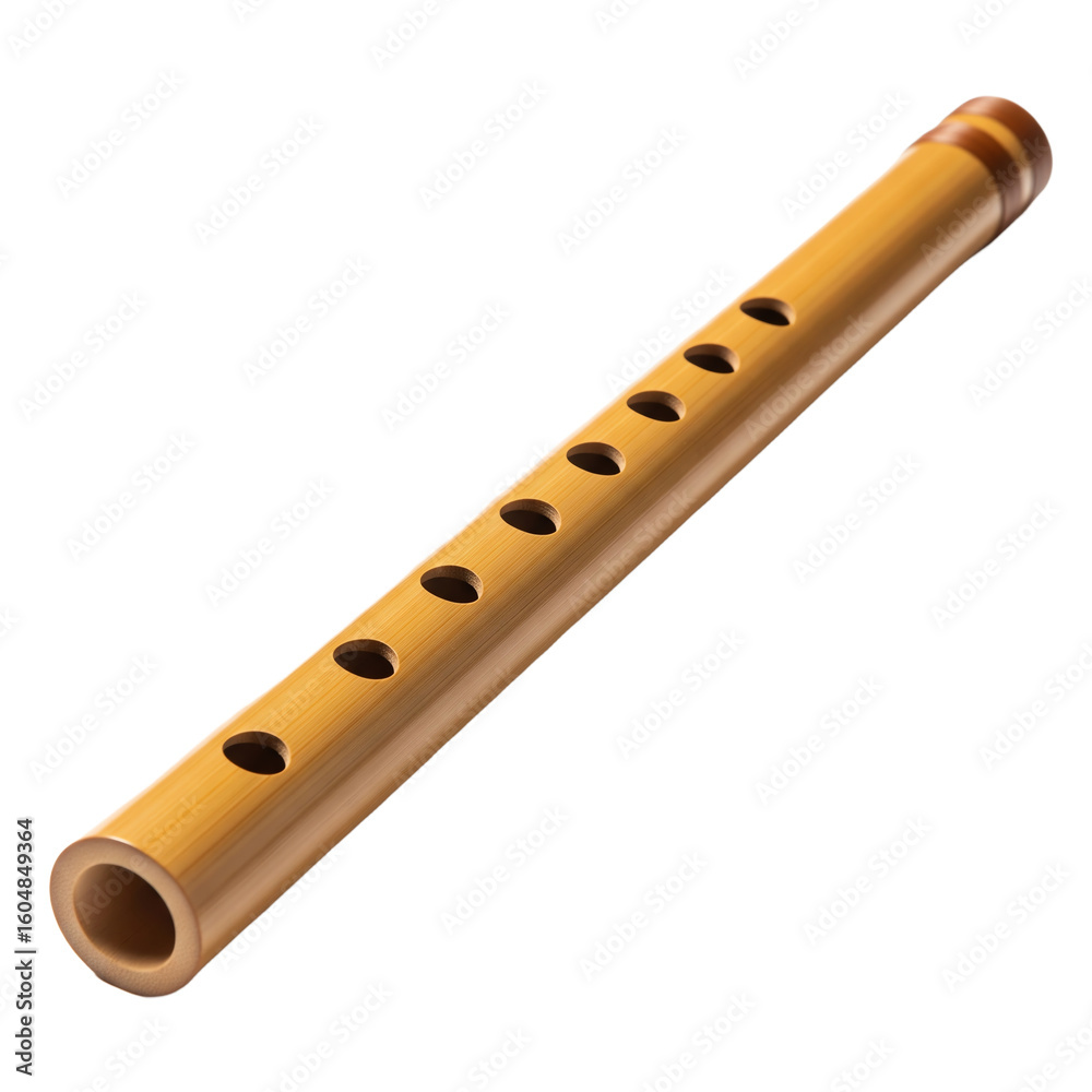 Naklejka premium Bamboo Flute (Khlui) isolated on white background: A traditional bamboo flute.