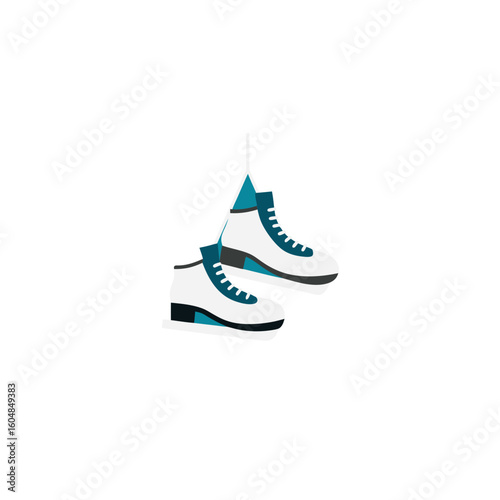 pair of ice skates hanging by their laces isolated