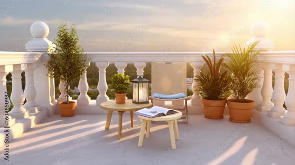 custom made wallpaper toronto digitalSunlit Balcony Terrace with Cozy Seating and Potted Plants