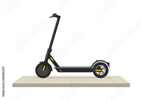 Sleek Black Electric Scooter with Yellow Accents Side Profile View.