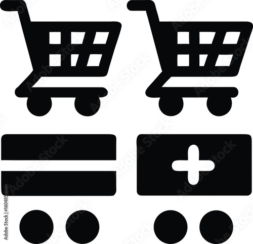 Shopping carts and add sign icon