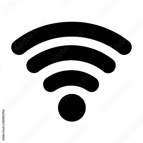 Black wireless network icon with waves indicating wifi connection available