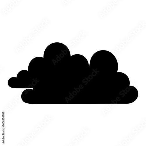 Simple black cloud illustration against a white background for design purposes