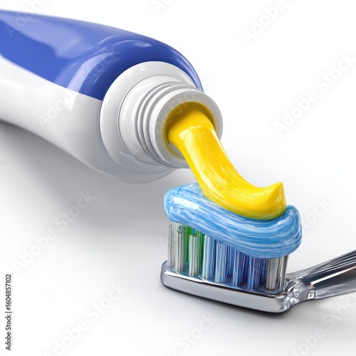 A toothbrush with a yellow toothpasn