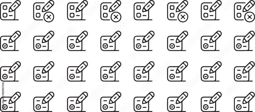Obraz premium Set of minimalist black and white line icons for editing documents and task lists.