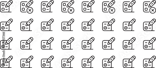 Set of minimalist black and white line icons for editing documents and task lists.