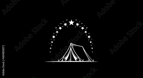 Night Circus Tent with Stars Silhouette on Black
