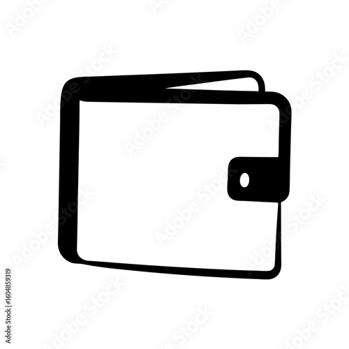 Stylized monochrome illustration of a wallet with flap closure and curved edges