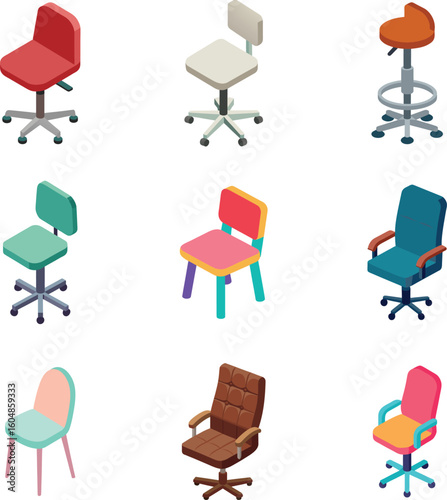 Desk Chair Vector Collection – Ergonomic, Swivel, Adjustable, and Mesh Office Chairs for Workspace and Home Office Interiors