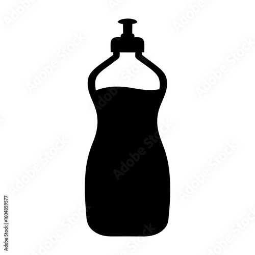 Silhouette of Dish Soap Bottle with Pump, Black and White Illustration