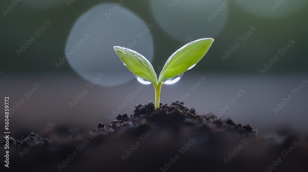 Naklejka premium Earth Raindrops nourishing the soil, highlighting the life giving connection between water and land.