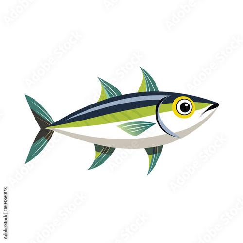 A detailed illustration of a single anchovy fish rendered in vibrant colors isolated on a clean white background for easy integration isolated on white background
