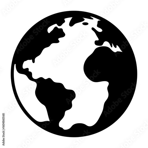 Monochrome stylized earth globe illustrating continents and environmental awareness concept
