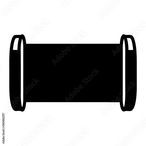 Solid black metal pipe with two connectors for industrial applications