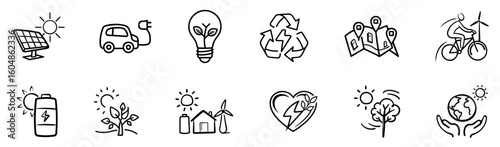 Green Lifestyle & Environmental Doodle Icons