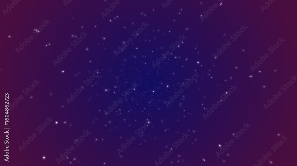 Abstract digital art depicting a hyperspace jump with bright white streaks radiating from a central point against a dark blue background. Bright streaks of light and color converge at a central point.