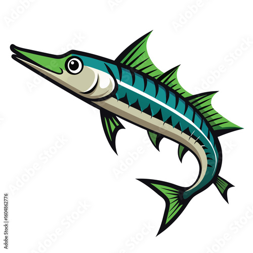 Detailed illustration of a barracuda fish a sleek predatory marine animal presented in a clean vector format isolated on white background
