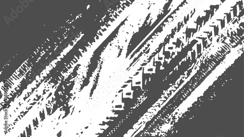 Grunge tire marks vector for racing motocross drift and off-road use. Black wheel track vector texture with grunge isolated background. 