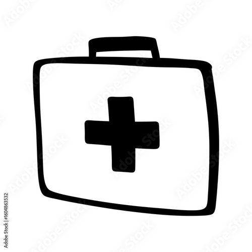 Hand Drawn Black and White First Aid Kit Box Illustration