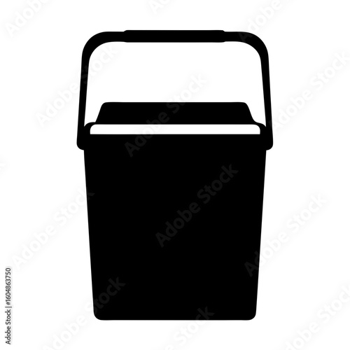 Silhouette of Bucket with Handle Icon, Black silhouette of a bucket with a handle, commonly used to represent cleaning, storage, water carrying, or utility tasks.
