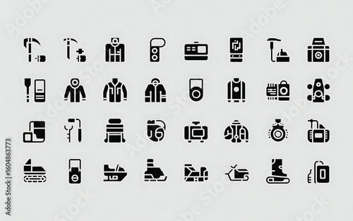 Collection of 24 black winter sports and outdoor activity vector icons outdoor activities