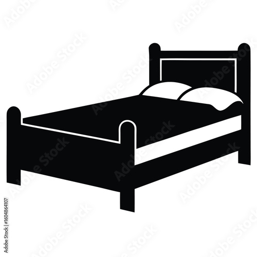 Simple and clean silhouette of a bed ideal for interior design sleep or comfort themes isolated on white background