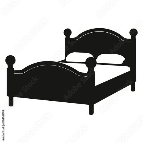 Simple silhouette of a bed a common piece of bedroom furniture presented as a clean vector graphic isolated on white background