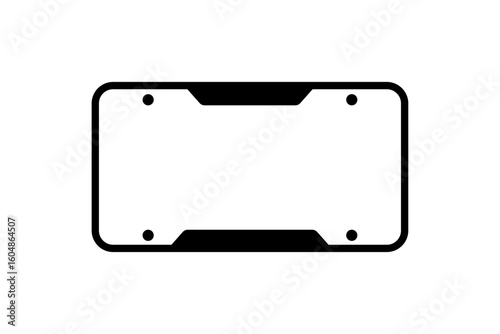 Vehicle license plate frame with rounded corners and mounting holes, used for automotive identification, registration, and transportation design