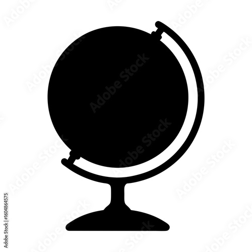 Black silhouette of a world globe on a stand, representing geography