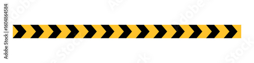 Chevron-patterned yellow and black caution tape with alternating arrow stripes, commonly used in construction sites, hazard zones, or safety barrier applications
