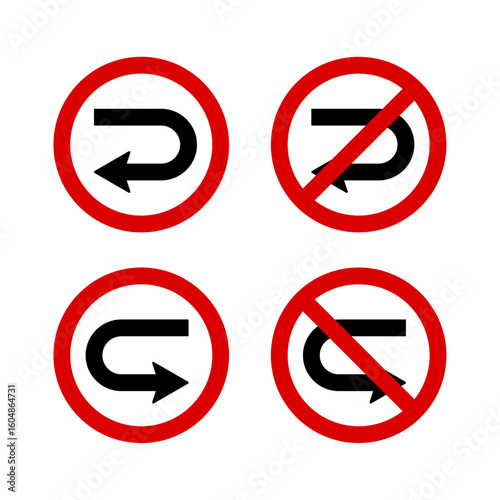 misc1-20250724-21Set of directional U-turn and no U-turn traffic signs with red borders and left or right curved arrows, used for road navigation, vehicle movement control, and driving rules Free Download misc1-20250724-21Set of directional U-turn and no U-turn traffic signs with red borders and left or right curved arrows, used for road navigation, vehicle movement control, and driving rules - GFXLoad