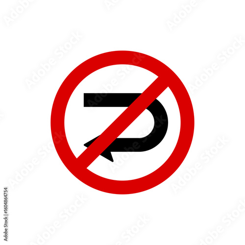 Free Download No U-turn traffic sign with black curved arrow and red prohibition circle, used for traffic regulation, driving restrictions, and road safety guidance at intersections or highways - GFXLoad