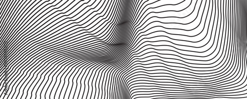 Abstract Black smooth wave on a white background. Dynamic sound wave. Design element. Vector illustration.