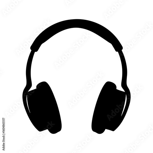 Black Silhouette Image of Modern Headphones Isolated on a White Background
