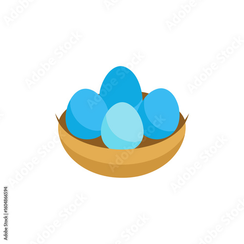 realistic bird nest with three blue eggs isolated