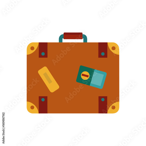 vintage suitcase with travel tags and stickers iso