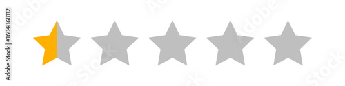 Row of five stars with one half orange and four and a half gray, representing a 0.5 out of 5 star rating commonly used to indicate very poor quality, low feedback, or extreme dissatisfaction