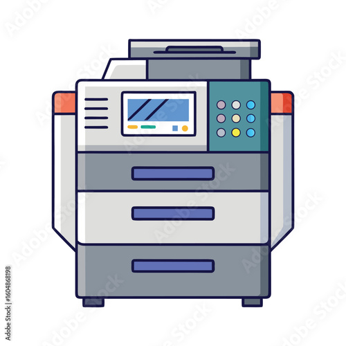 Retro style office copier machine illustration with a clean modern design isolated on white background