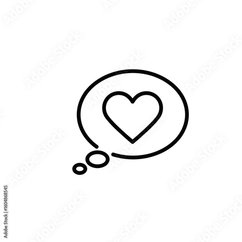 Vector icon of a thought bubble with a heart symbol, representing love and affection
