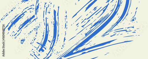Grunge grainy blue brush stroke with spray texture. Hand drawn distress damaged vintage banner with zigzag bold line. Rough thick brush stroke texture. Spray paint effect vector background. eps10