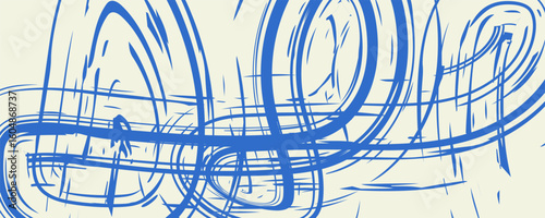 Grunge grainy blue brush stroke with spray texture. Hand drawn distress damaged vintage banner with zigzag bold line. Rough thick brush stroke texture. Spray paint effect vector background. eps10