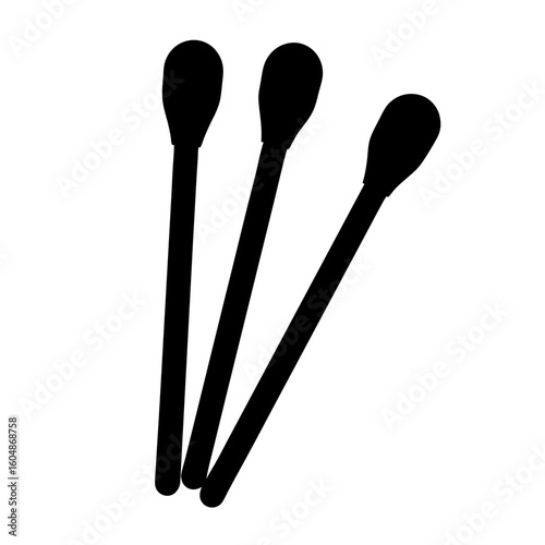Silhouette of Three Cotton Swabs on a White Background for Cleaning Purposes