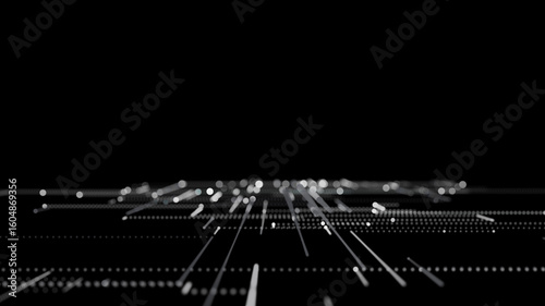 Φωτογραφία Futuristic abstract digital background with glowing white dots and lines on black, representing data transmission, AI, and modern technology